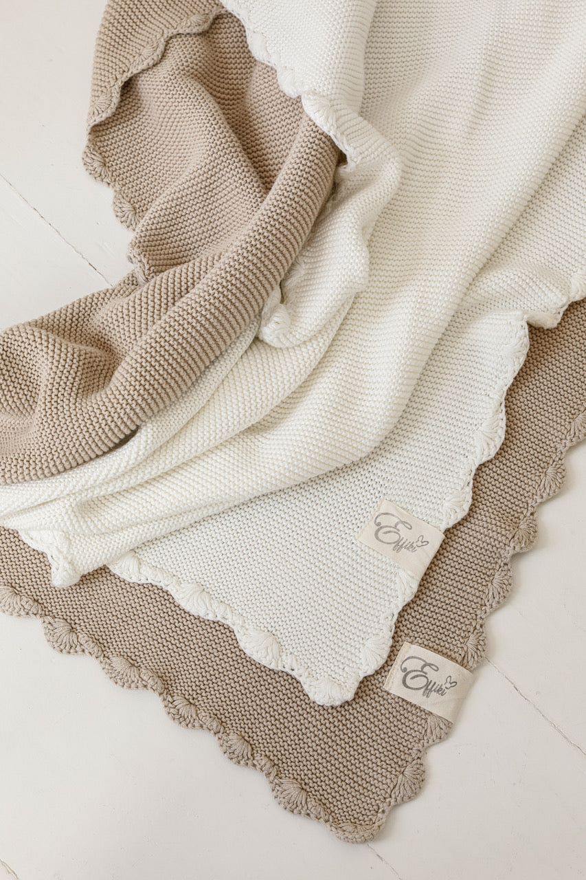 Organic cotton baby blankets by Effiki in ivory